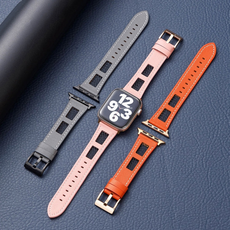 For Apple Watch Ultra 2 49mm Mesh Calfskin Genuine Leather Watch Band(Orange)
