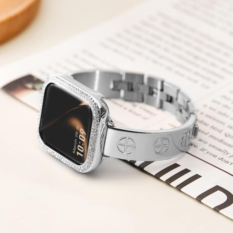 For Apple Watch Series 8 45mm Cross Bracelet Stainless Steel Watch Band(Silver)