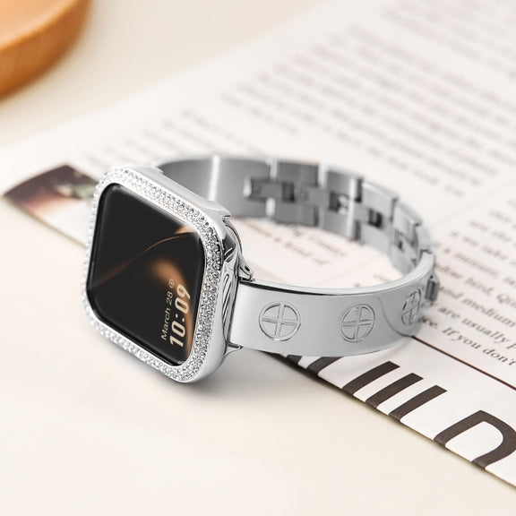 For Apple Watch Series 8 45mm Cross Bracelet Stainless Steel Watch Band(Silver)