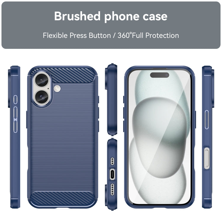 For iPhone 16 Brushed Texture Carbon Fiber TPU Phone Case(Blue)