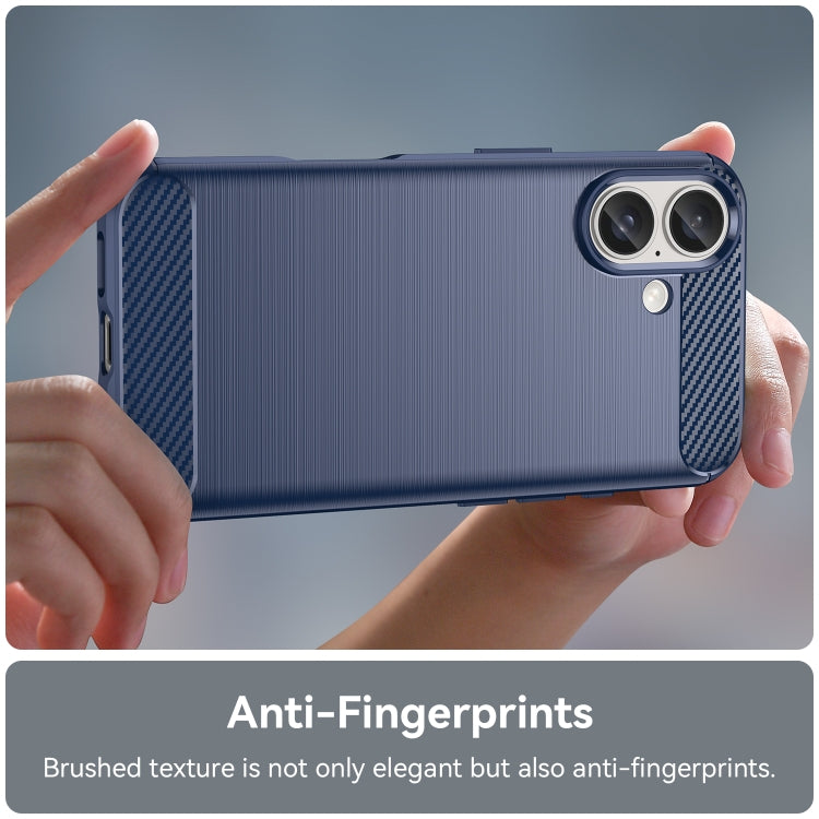 For iPhone 16 Brushed Texture Carbon Fiber TPU Phone Case(Blue)