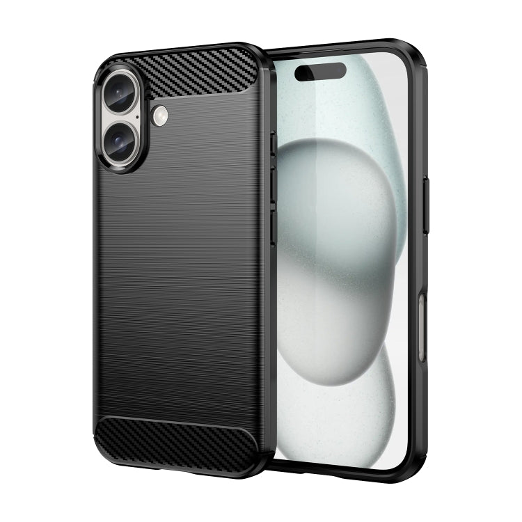For iPhone 16 Brushed Texture Carbon Fiber TPU Phone Case(Black)