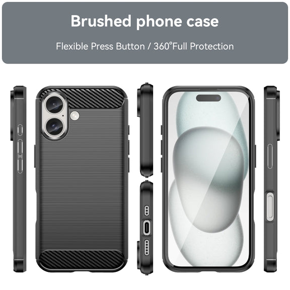 For iPhone 16 Brushed Texture Carbon Fiber TPU Phone Case(Black)