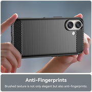 For iPhone 16 Brushed Texture Carbon Fiber TPU Phone Case(Black)