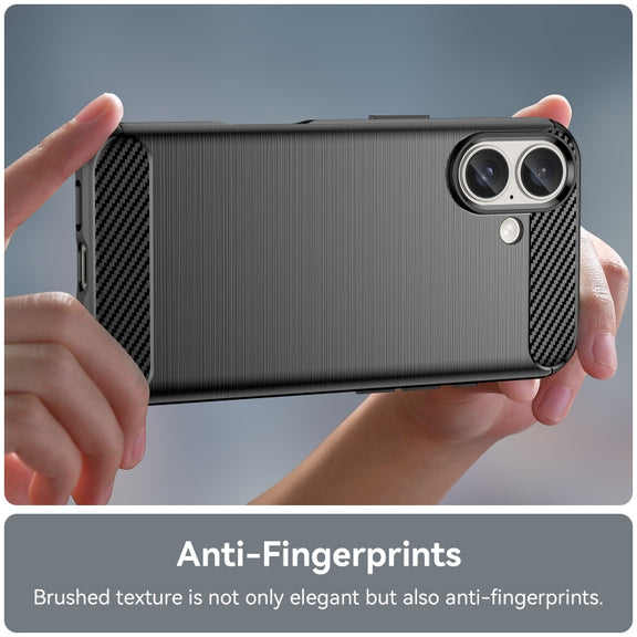 For iPhone 16 Brushed Texture Carbon Fiber TPU Phone Case(Black)