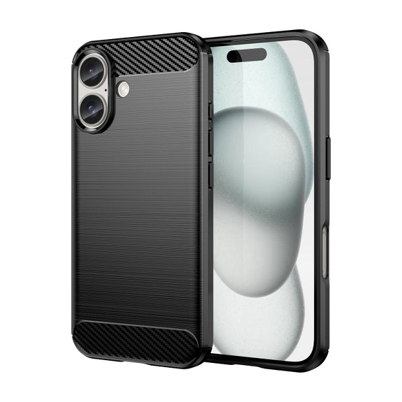 For iPhone 16 Brushed Texture Carbon Fiber TPU Phone Case(Black)