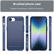 For iPhone SE 2024 Brushed Texture Carbon Fiber TPU Phone Case(Blue)