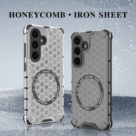 For Samsung Galaxy S25 5G Honeycomb Magnetic Ring Shockproof Phone Case(Black)