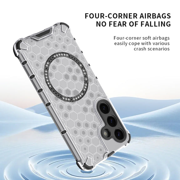 For Samsung Galaxy S25 5G Honeycomb Magnetic Ring Shockproof Phone Case(Black)