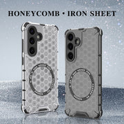 For Samsung Galaxy S25 5G Honeycomb Magnetic Ring Shockproof Phone Case(Blue)