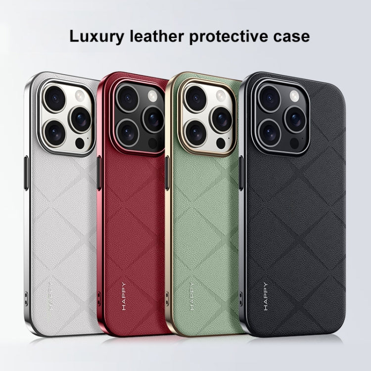 For iPhone 16 Plain Leather PC Phone Case(White)