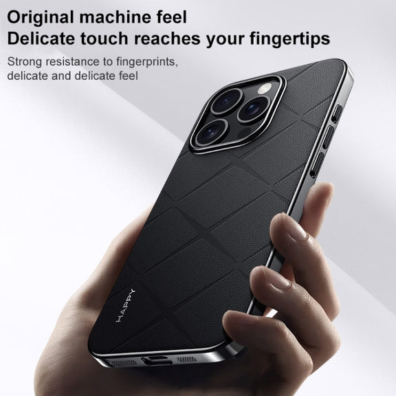 For iPhone 16 Pro Max Plain Leather PC Phone Case(Black)