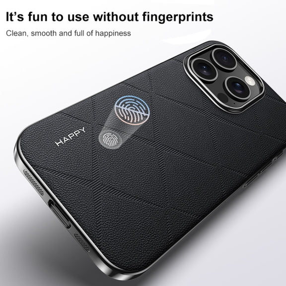 For iPhone 16 Pro Max Plain Leather PC Phone Case(Black)