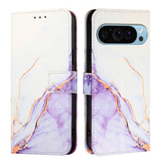 For Google Pixel 9 Pro XL PT003 Marble Pattern Flip Leather Phone Case(White Purple)
