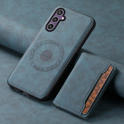 For Samsung Galaxy S24 5G Denior D13 Retro Texture Leather MagSafe Card Bag Phone Case(Blue)