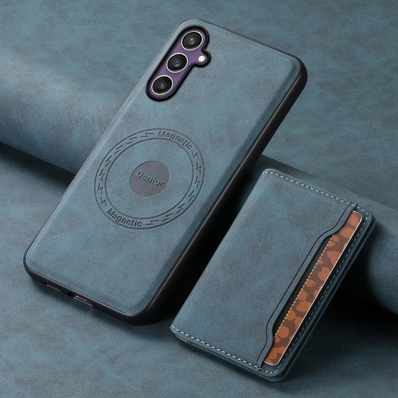 For Samsung Galaxy S24 5G Denior D13 Retro Texture Leather MagSafe Card Bag Phone Case(Blue)