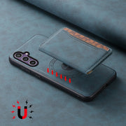 For Samsung Galaxy S24 5G Denior D13 Retro Texture Leather MagSafe Card Bag Phone Case(Blue)