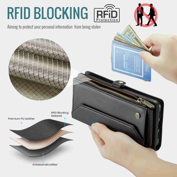 For Google Pixel 7a CaseMe C36 Card Slots Zipper Wallet RFID Anti-theft Leather Phone Case(Black)