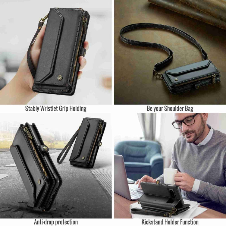 For Google Pixel 8 CaseMe C36 Card Slots Zipper Wallet RFID Anti-theft Leather Phone Case(Black)