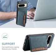 For Google Pixel 8 Pro Denior D13 Retro Texture Leather MagSafe Card Bag Phone Case(Blue)