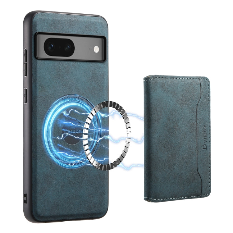 For Google Pixel 7 5G Denior D13 Retro Texture Leather MagSafe Card Bag Phone Case(Blue)