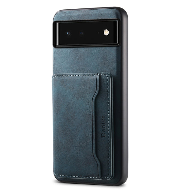 For Google Pixel 6 Denior D13 Retro Texture Leather MagSafe Card Bag Phone Case(Blue)
