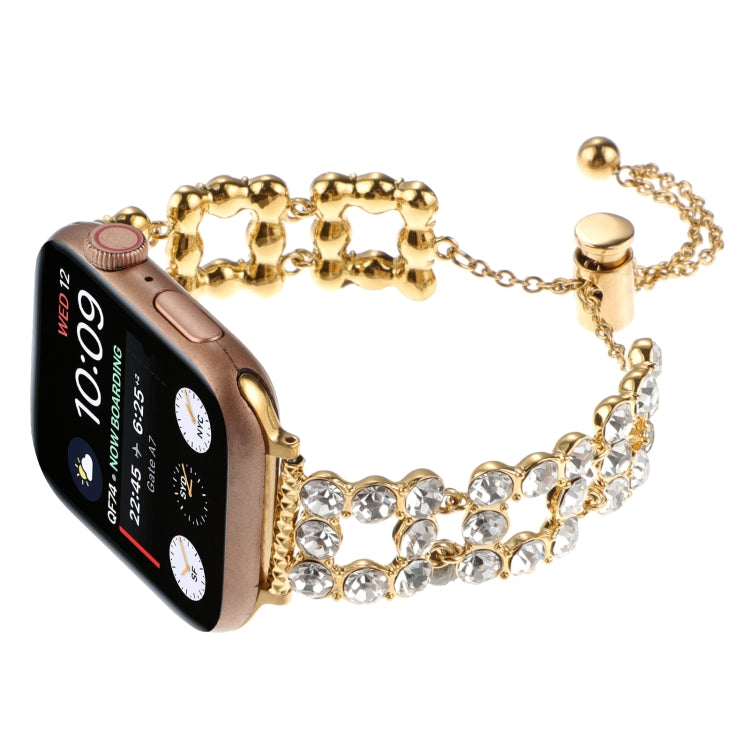 For Apple Watch SE 44mm Rhinestone Metal Bracelet Watch Band(Gold)