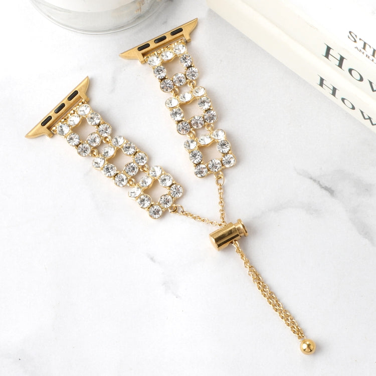 For Apple Watch 38mm Rhinestone Metal Bracelet Watch Band(Gold)