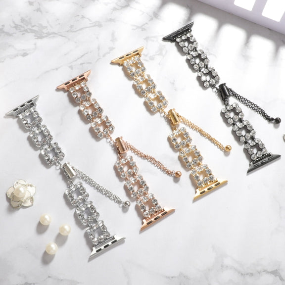 For Apple Watch 42mm Rhinestone Metal Bracelet Watch Band(Gold)