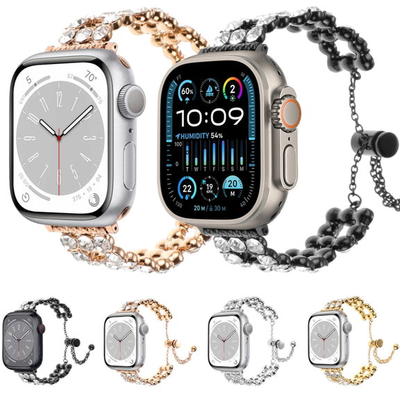 For Apple Watch 42mm Rhinestone Metal Bracelet Watch Band(Gold)