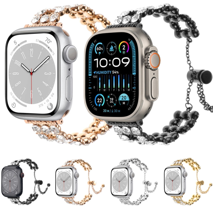 For Apple Watch 38mm Rhinestone Metal Bracelet Watch Band(Gold)