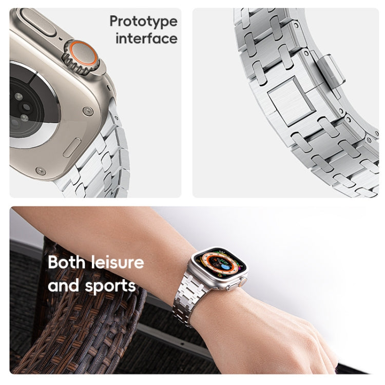 For Apple Watch Series 7 45mm PG94 Dual-link Modified Stainless Steel Watch Band(Silver)