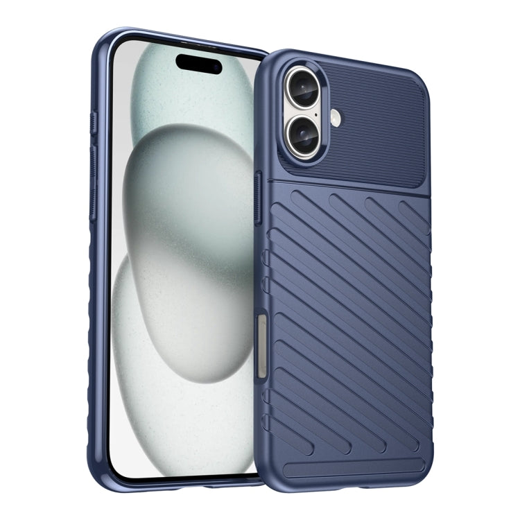 For iPhone 16 Plus Thunderbolt Shockproof Soft TPU Phone Case(Blue)