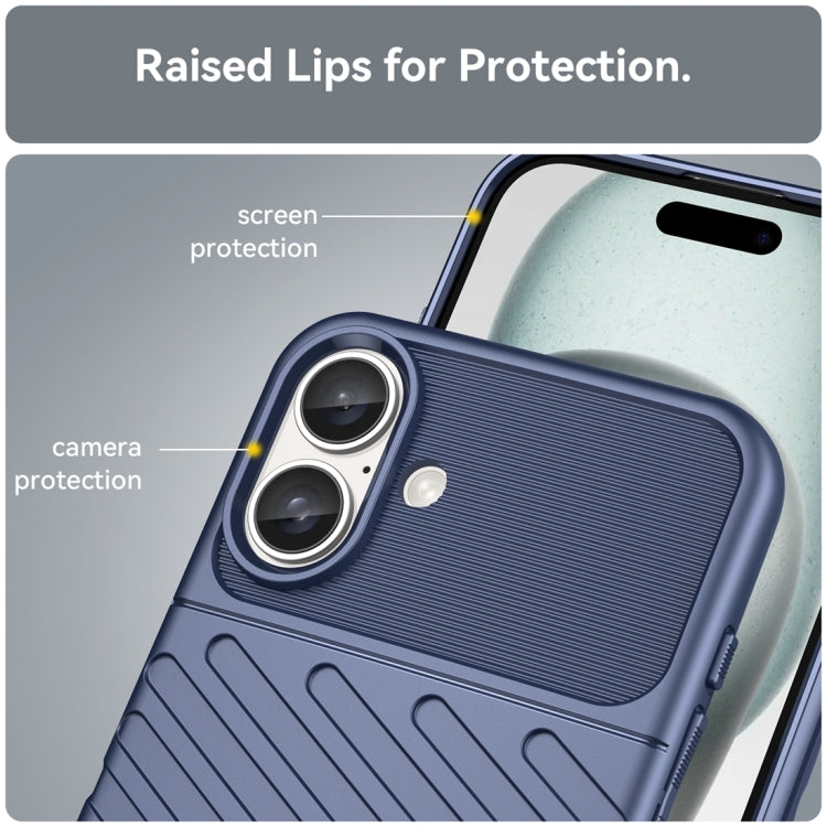 For iPhone 16 Plus Thunderbolt Shockproof Soft TPU Phone Case(Blue)