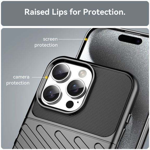 For iPhone 16 Pro Max Thunderbolt Shockproof Soft TPU Phone Case(Black)