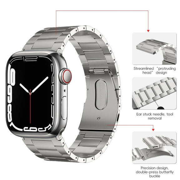 For Apple Watch SE 44mm PG63 Three-Bead Protrusion Titanium Metal Watch Band(Silver)