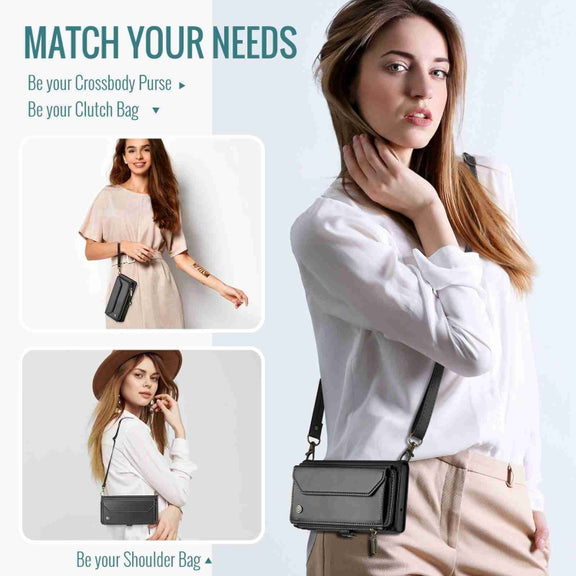 For iPhone 15 Plus CaseMe C36 Card Slots Zipper Wallet RFID Anti-theft Leather Phone Case(Black)