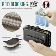 For iPhone 15 Plus CaseMe C36 Card Slots Zipper Wallet RFID Anti-theft Leather Phone Case(Black)