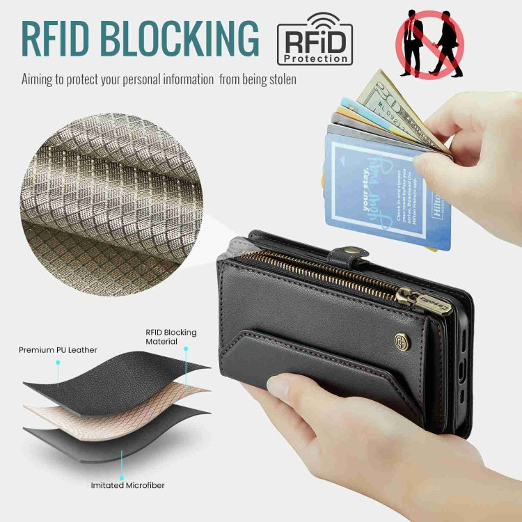 For iPhone 15 Plus CaseMe C36 Card Slots Zipper Wallet RFID Anti-theft Leather Phone Case(Black)