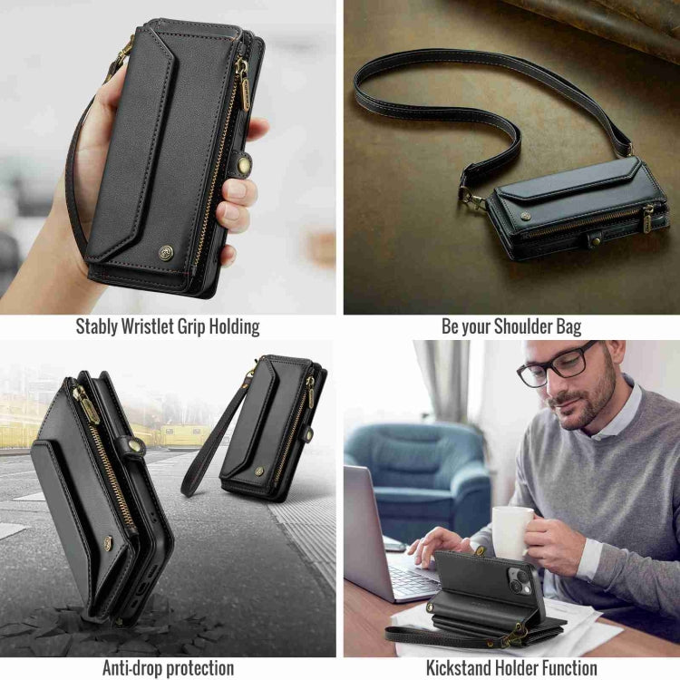 For iPhone 15 Plus CaseMe C36 Card Slots Zipper Wallet RFID Anti-theft Leather Phone Case(Black)