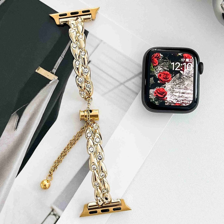 For Apple Watch 42mm Rhinestone Peacock Metal Bracelet Watch Band(Gold)