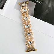 For Apple Watch Series 9 41mm Beaded Pearl Gemstone Bracelet Watch Band(Gold)