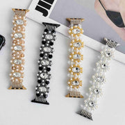 For Apple Watch Series 7 41mm Beaded Pearl Gemstone Bracelet Watch Band(Light Gold)