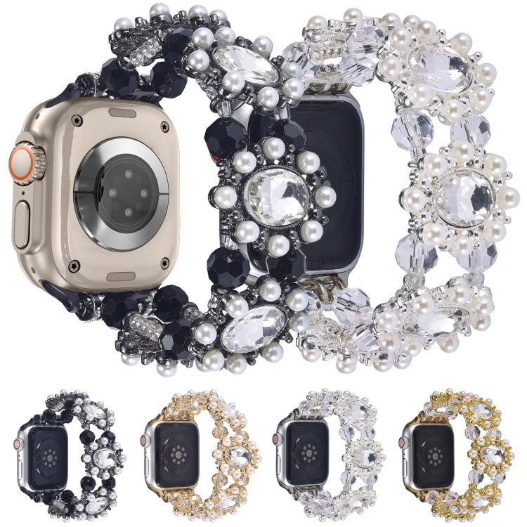 For Apple Watch SE 40mm Beaded Pearl Gemstone Bracelet Watch Band(Gold)