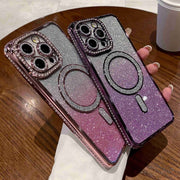 For iPhone 16 Diamond Gradient Glitter Plated MagSafe Phone Case(Black)