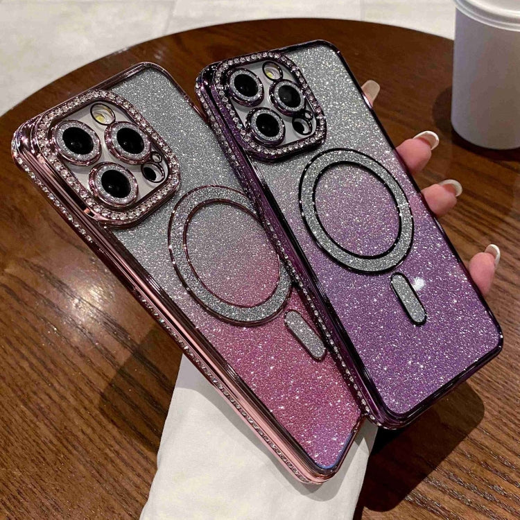 For iPhone 16 Pro Diamond Gradient Glitter Plated MagSafe Phone Case(Gold)