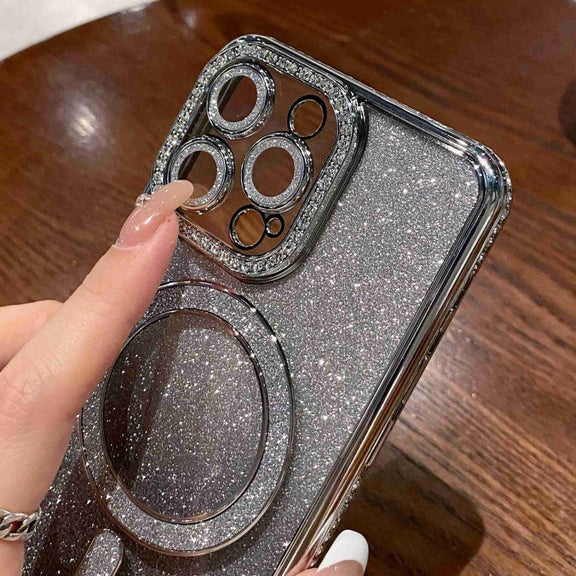 For iPhone 16 Pro Diamond Gradient Glitter Plated MagSafe Phone Case(Gold)
