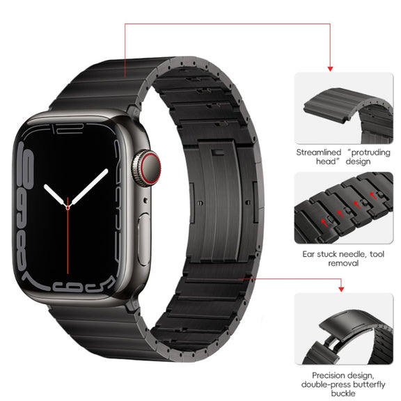 For Apple Watch Series 4 44mm PG65 Single Bead Bamboo Joint Spring Bars Titanium Metal Watch Band(Graphite Black)