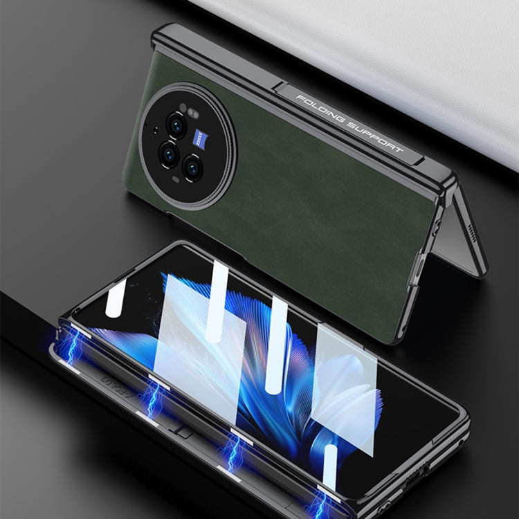 For vivo X Fold3 Pro GKK Integrated Magnetic Fold Hinge Leather Shockproof Phone Case(Matte Green)