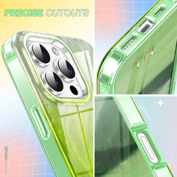 For iPhone 16 Pro IMD Gradient Feather PC Hybrid TPU Phone Case(Green)
